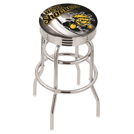 Holland Bar Stool Co 30" Chrome 2-Ring Wichita State Swivel Bar Stool, Accent Ring L7C3C30WichSt-D2